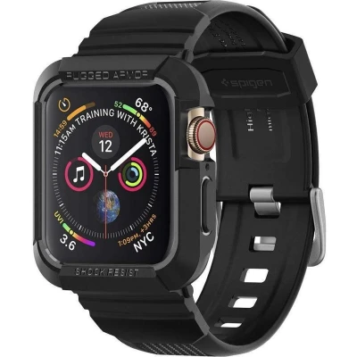 Afbeelding van Spigen bandje geschikt voor Apple Watch 4/5/6/7/SE 44/45mm Rugged Armor Pro Zwart