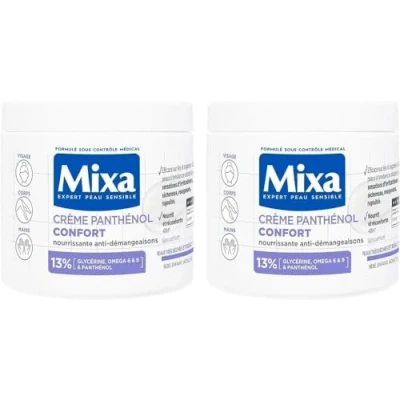Afbeelding van Mixa Intensieve droge huid Panthenol Comfort anti jeuk zeer en reactieve gezicht, lichaam, handen baby, kinderen, volwassenen hypoallergeen zonder parfum 400 ml x 2