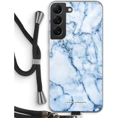 Afbeelding van Case Company® hoesje met Koord geschikt voor Samsung Galaxy S22 Blauw marmer Telefoonhoesje Zwart Bescherming aan alle Kanten en Over de Schermrand