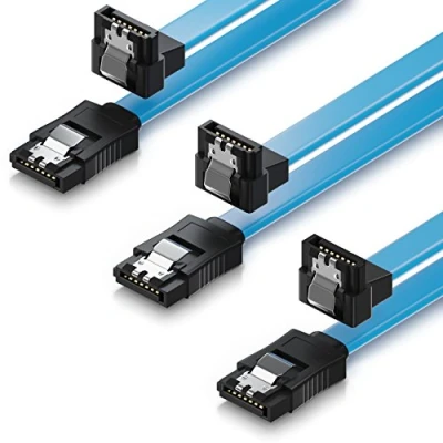 Afbeelding van deleyCON 3x 50cm SATA III Kabel S ATA 3 Gegevenskabel 6 GBit/s Verbindingskabel voor HDD SSD Metalen Clip 1x Rechte 90 L Type Stekkers Blauw