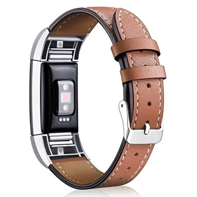 Afbeelding van AISPORTS Compatibel met Fitbit Charge 2 voor dames en heren, armband van zacht ademend leer metalen gesp fitnesstracker