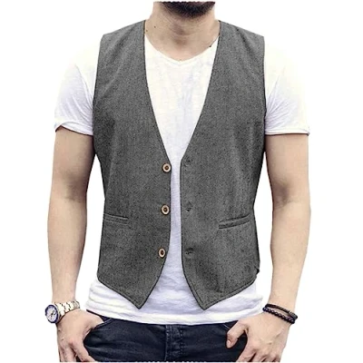 Afbeelding van AeoTeokey Linnen zomervest voor heren, casual vest, regular fit, grijs.