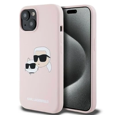 Afbeelding van Karl Lagerfeld iPhone 15 Backcover hoesje Magsafe double heads print Roze