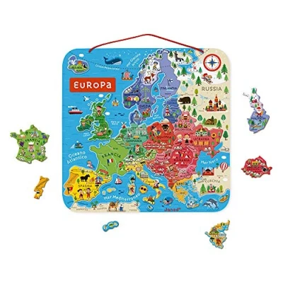 Afbeelding van Janod Puzzel Europese kaart magnetisch van hout 40 magnetische delen 45 x cm Italiaanse versie educatief spel vanaf 7 jaar, J05475