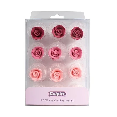 Afbeelding van Culpitt Suikerdecoratie Rozen Ombré Roze 12st.