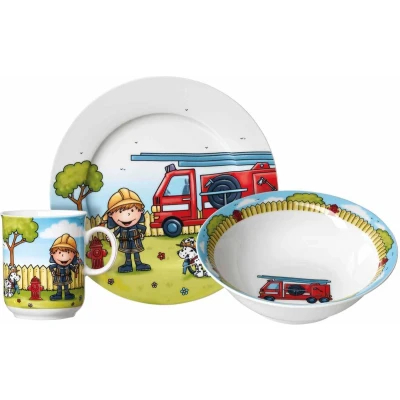 Afbeelding van Ritzenhoff &amp; Breker 3 delig kinderservies Brandweerman Bernie veelkleurige kom mok porseleinen bord