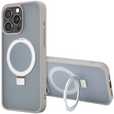 Afbeelding van Accezz Hoesje Geschikt voor iPhone 15 Pro Max Ring Stand Backcover MagSafe grijs