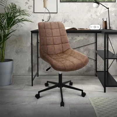 Afbeelding van Bureaustoel op wielen bruin met kunstlederen bekleding en metalen frame ML design