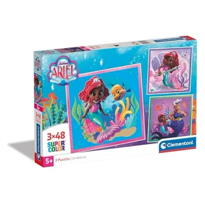 Afbeelding van Clementoni Supercolor Disney Ariel 3 48 delig, kinderen 5 jaar, kleine zeemeermin, ontwikkelt observatievaardigheden, logica en handwerk, cartoon puzzels, gemaakt in Italië, 25324,
