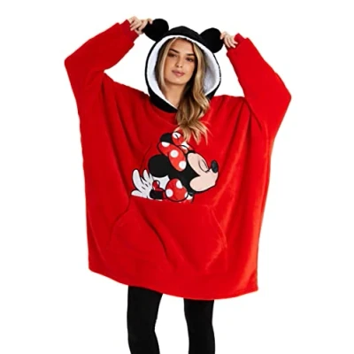 Afbeelding van Disney Damestrui met capuchon, oversized, fleece, cadeau idee voor dames, Minnie Mickey, Rood