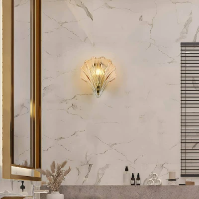 Afbeelding van Wandlamp, amber getint, schelpvorm, glas, IP44