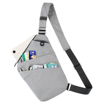 Afbeelding van Tibroni schoudertas, anti diefstal, borsttas, voor dames en heren, outdoor, reizen, wandelen, joggen, grijs., Grijs