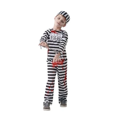 Afbeelding van Bristol Novelty 300861S zombie gevangenenkostuum voor kinderen, zwart en wit, maat S, 3 4 jaar