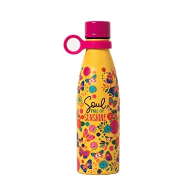 Afbeelding van Legami Warme en koude thermosfles, 500 ml, Ø 7 cm, licht duurzaam, luchtdichte sluiting, afneembaar siliconen handvat, vlinderthema, volle zon, BPA ftalaatvrij