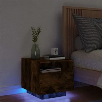 Afbeelding van Nachtkastje met LED verlichting 40x39x37 cm gerookt eikenkleur