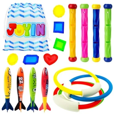 Afbeelding van JOYIN Duikspeelgoed, zwemspeelgoed, zwembad, zwembadspellen, speelgoed, ringen, duiken (4 stuks) duikstokken en Toypedo Bandieten met bundel cadeau waterschat