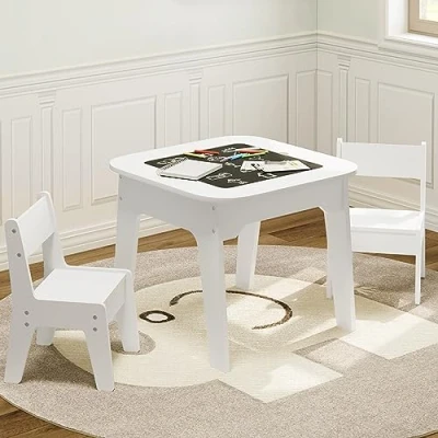 Afbeelding van WOLTU Kindertafel met 2 stoelen, groep kinderzitjes, tafel opbergruimte, dubbelzijdig tafelblad, kinderstoelset, kinderstoelenset, kinderzitset