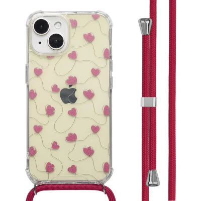 Afbeelding van imoshion Hoesje Geschikt voor iPhone 15 Design met Koord Dusty Rose Connected Hearts