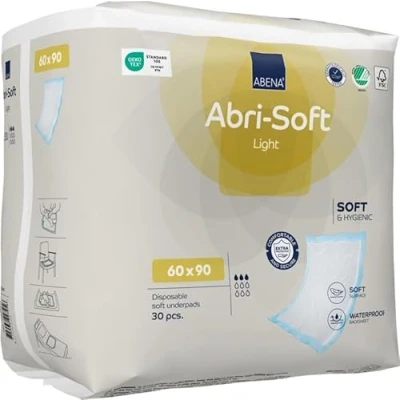 Afbeelding van Abena Abri Soft Light Wegwerp Onderleggers Incontinentie 30 Voor bescherming van Matras, Bank of Stoel Tot 700ml absorptie Waterdicht Duurzaam 90 x 60 cm