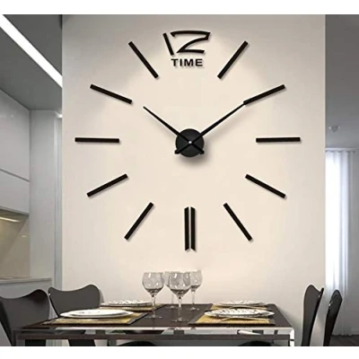 Afbeelding van FAS1 Grote moderne doe het zelf wandklok met 3D stickers, spiegeleffect, acryl, afneembare decoratie voor de woonkamer, zwart (batterij niet inbegrepen)
