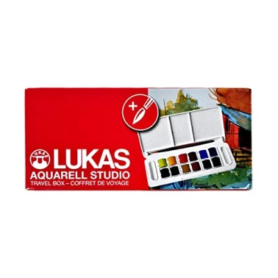 Afbeelding van LUKAS Aquarel Studio Premium Aquarel, 12 stuks 1/2 aquarelbekers in praktische reisdoos