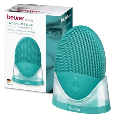 Afbeelding van Beurer FC 52 Laguna siliconen Gezichtsreinigingsborstel Oplaadbaar 2 in 1: Gezichtsreiniging en trilling massage Waterbestendig 15 Intensiteiten Draadloze werking Incl. netadapter/houder 3 Jaar garantie
