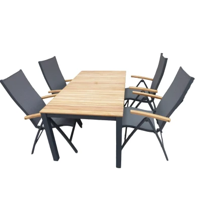 Afbeelding van Set van Arashi tafel 169x90 cm grijs/teak en 4 Lucca stoelen antraciet/teak Suns