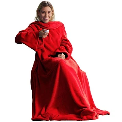 Afbeelding van CelinaTex TV deken met Mouwen en Voetenzak, Zachte Deken, 150 x 180 cm, Rood, Microvezel, Fleece, Oeko Tex