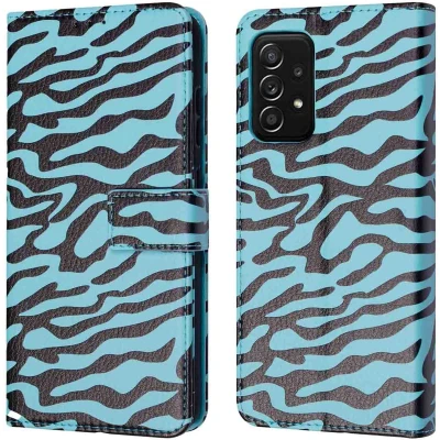 Afbeelding van iMoshion Hoesje Geschikt voor Samsung Galaxy A52 (4G) / A52s (5G) Met Pasjeshouder Design Bookcase smartphone Meerkleurig Black Blue Stripes