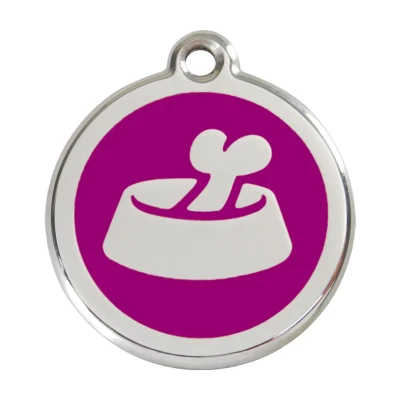 Afbeelding van Bone in Bowl Purple roestvrijstalen hondenpenning large/groot dia. 3,8 cm RedDingo