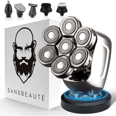 Afbeelding van 6 in 1 Scheerapparaat Mannen Trimmer Tondeuse Sansbeauté® SkullSharp PRO Electric Face &amp; Head Shaver Skull Hoofd Kaal Scheren Nat Droog Draadloos Opladen Elektrisch