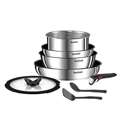 Afbeelding van Tefal Ingenio L8979804 kookgerei, 8 delig, voor alle warmtebronnen, geschikt inductie, antiaanbaklaag, roestvrij staal, stapelbaar, emotion