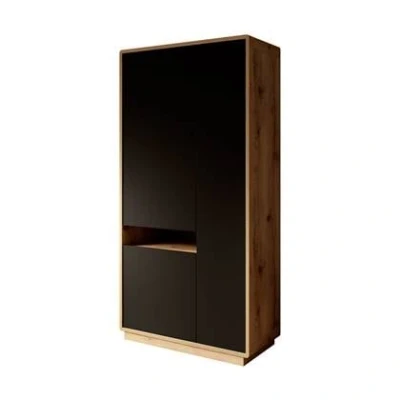 Afbeelding van Meubella Vitrinekast Acuna Mat zwart Eiken 92 cm