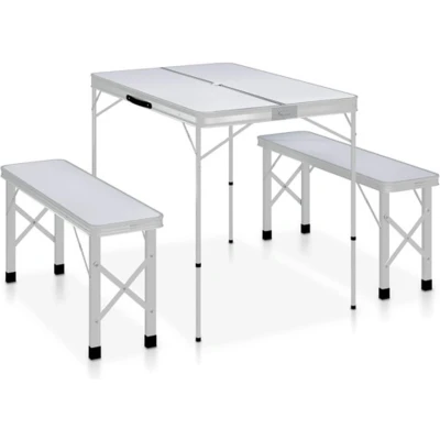 Afbeelding van Campingtafel inklapbaar met 2 banken aluminium wit