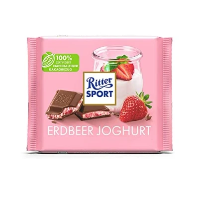 Afbeelding van Nieuw design: KRITER SPORT aardbeienyoghurt 100 g, volle melkchocolade gevuld met losse aardbeienyoghurtcrème, fruitig en zomer, fijne chocolade voor elke dag
