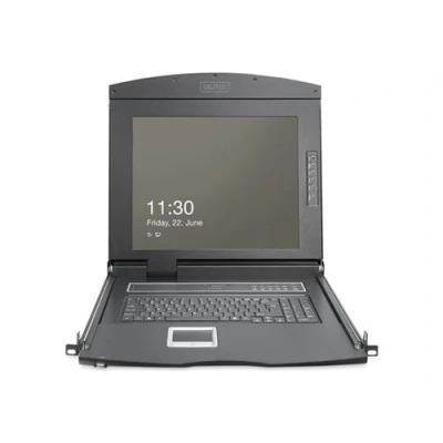 Image de Digitus Console KVM avec commutateur 16 ports allemand 19&quot; rack montable 1920 x 1080 Full HD (1080p) @ 60 Hz 1000:1 RAL 9005, noir 1U