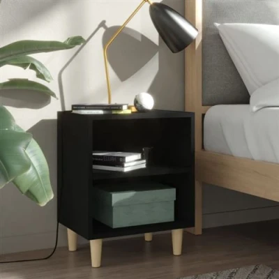Image de vidaXL Tables de chevet avec pieds en bois 2 pcs Noir 40x30x50 cm805782