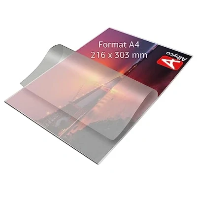 Afbeelding van Albyco Lamineerapparaat A4, per verpakking met 100 stuks, dikte 2 x 80 (160) micron, kunststof folie, lamineerfolie, glanzend, lamineerhoezen