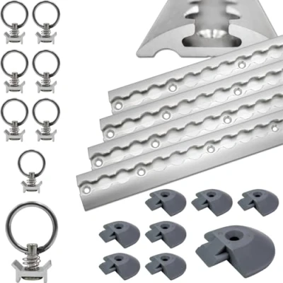 Afbeelding van Halfronde vliegtuigrail zilver geanodiseerd 2 x m (1975 mm) met 8 ogen en eindkappen, robuuste aluminium sjorrail, hoge stabiliteit duurzaamheid, aanhanger, auto, camper,