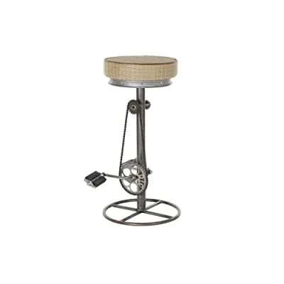 Afbeelding van Kruk DKD Home Decor 44 x 41 82 cm Zilverkleurig Metaal Lichtbruin Rotan