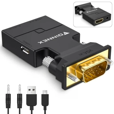Afbeelding van VGA naar HDMI adapter met audio, leeftijd PC tV/monitor converter, FOINNEX 1080p (stekker aansluiting) converter/converter voor computer, beamer, laptop, pc, monitor, projector, HDTV