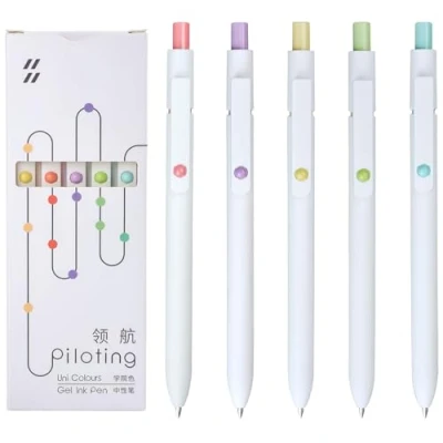 Afbeelding van MengRan Kwaii Lot de 5 stylos à encre gel, pointe fine 0,5 mm, séchage rapide, jolis mignons pour filles (encre noire universitaire)
