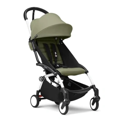 Afbeelding van Stokke YOYO3 kinderwagen vanaf 6 maanden Inclusief wit frame / Olive zitkussen + luifel in een handomdraai en uitklapbaar Licht compact Compatibel met handbagage