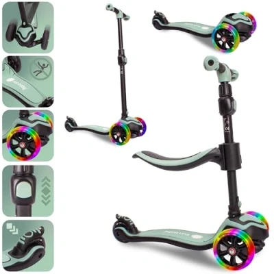 Afbeelding van Sun Baby Scooter voor kinderen met Lichtgevende Wielen van 3 jaar, Kinderstep, Driewieler, Verstelbare Hoogtes, Children&#039;s (Groente)