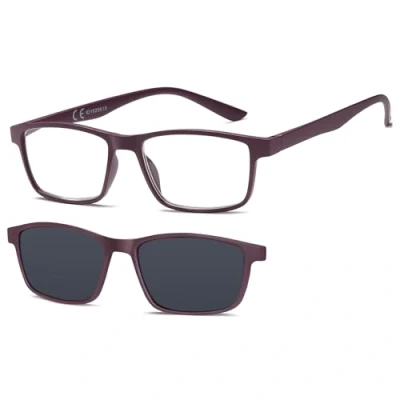Afbeelding van Newvision NV8126 leesbril met zwarte glazen, 100% UVA en UVB + 2.00 aubergine