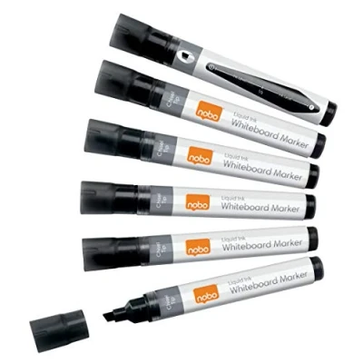Afbeelding van Nobo Liquid Ink Whiteboard Markers Met Beitelvormige Punt Pak Van 10 Stuks Zwart
