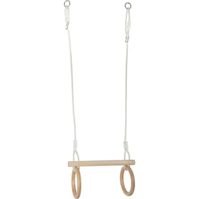 Image de Small Foot Trapèze avec Anneaux de Gymnastique en Bois, à Fixer sur Une balançoire ou Un Cadre d&#039;escalade, pour Les Enfants