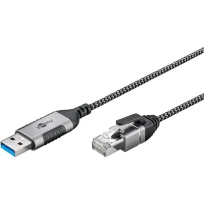 Afbeelding van Goobay Ethernetkabel USB A 3.0 naar RJ45, Slim, 5 m (USB 3.0, RJ45/LAN (1x)), Netwerkadapter, Zwart, Zilver