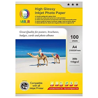 Afbeelding van MR.R 100 vellen glanzend fotopapier voor Epson inkjetprinters 115 g/m² A4 210 x 297 mm