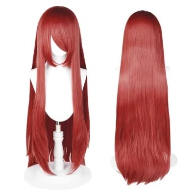 Afbeelding van 100 cm cosplay pruik, universele pruik voor feestjes, dagelijks gebruik, festival en Halloween, ideaal tv, film personages (donkerrood)